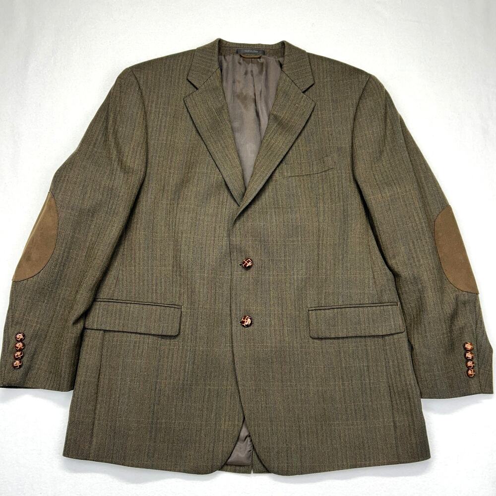 Ralph Lauren Herringbone Sport Coat Mens 44R Wool Suit Blazer Jacket Patches
